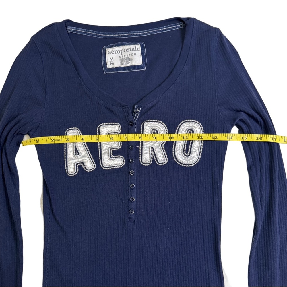 Aeropostale Shirt Tee  Navy Blue Long Sleeve Henley Size Medium Button Front NEW - Picture 8 of 12